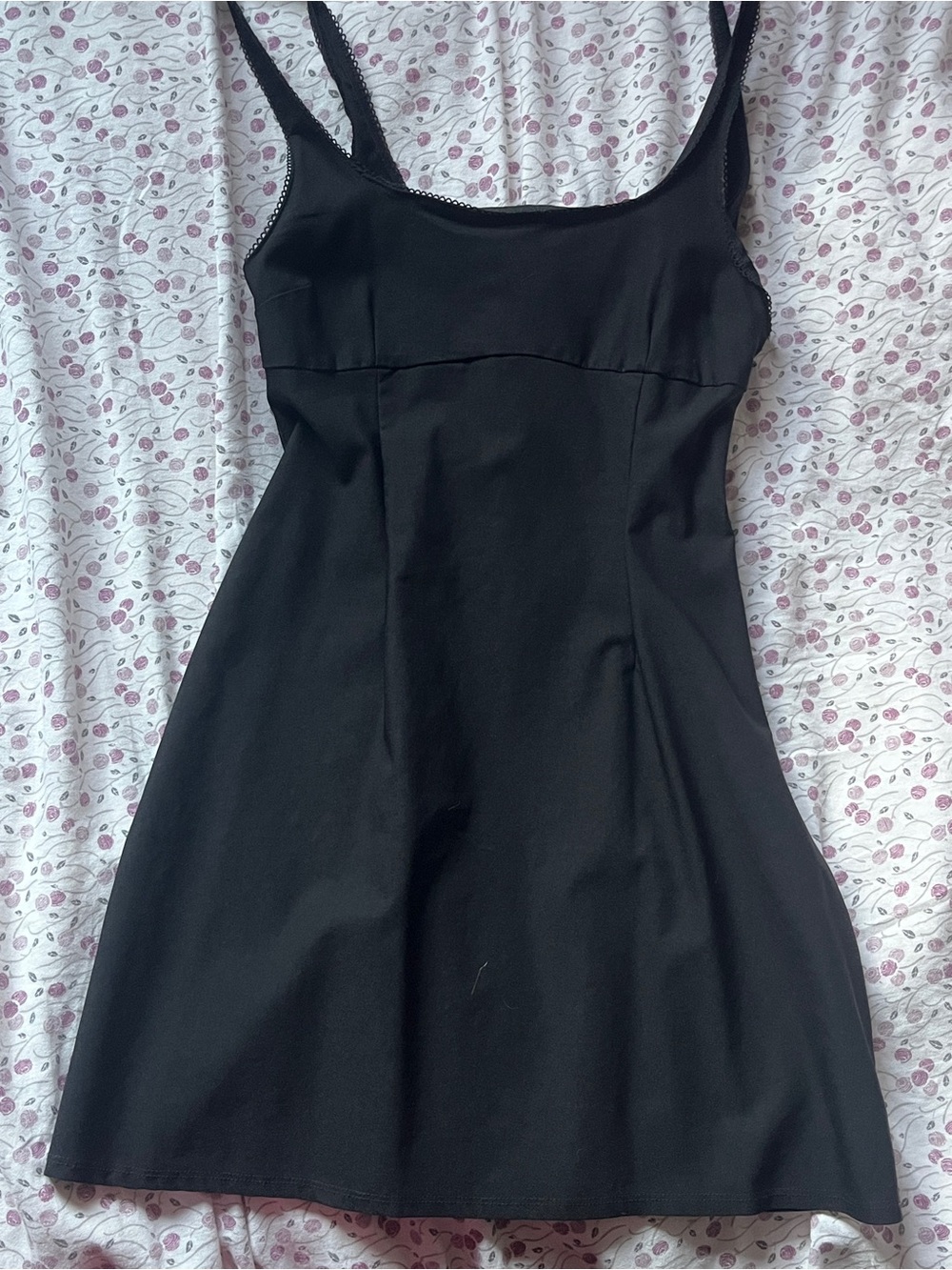 black mini dress w lace detail